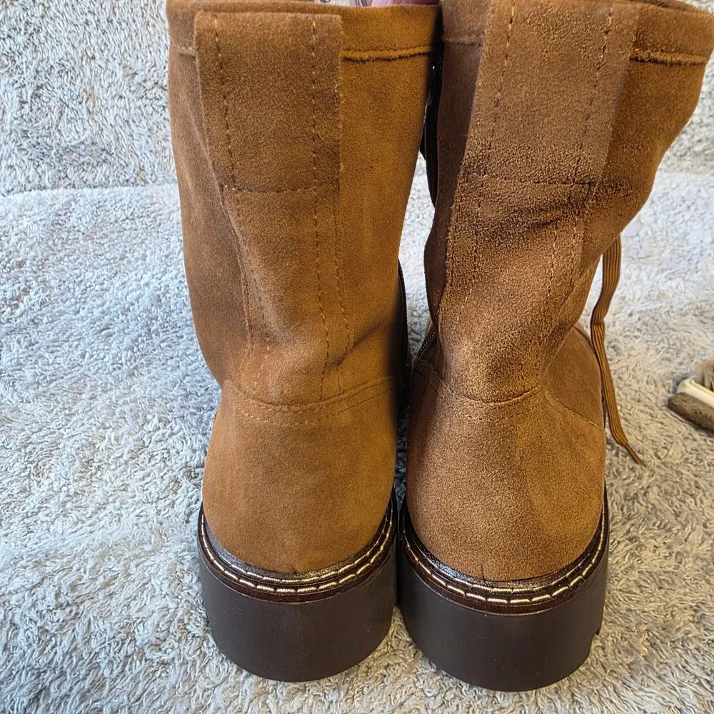 Nordstrom Rich Brown‎ Suede Leather Water Resistant Combat Lace up Boots 11m NEW